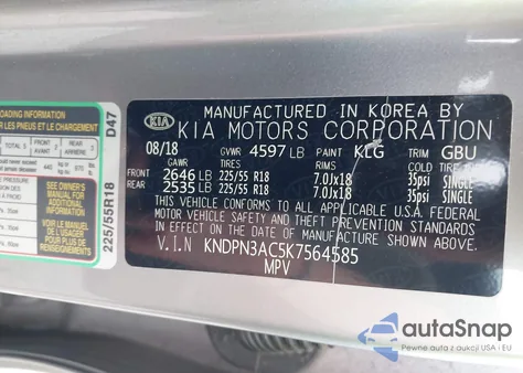 2019 Kia Sportage Ex из США, поврежденный, VIN KNDPN3AC5K7564585